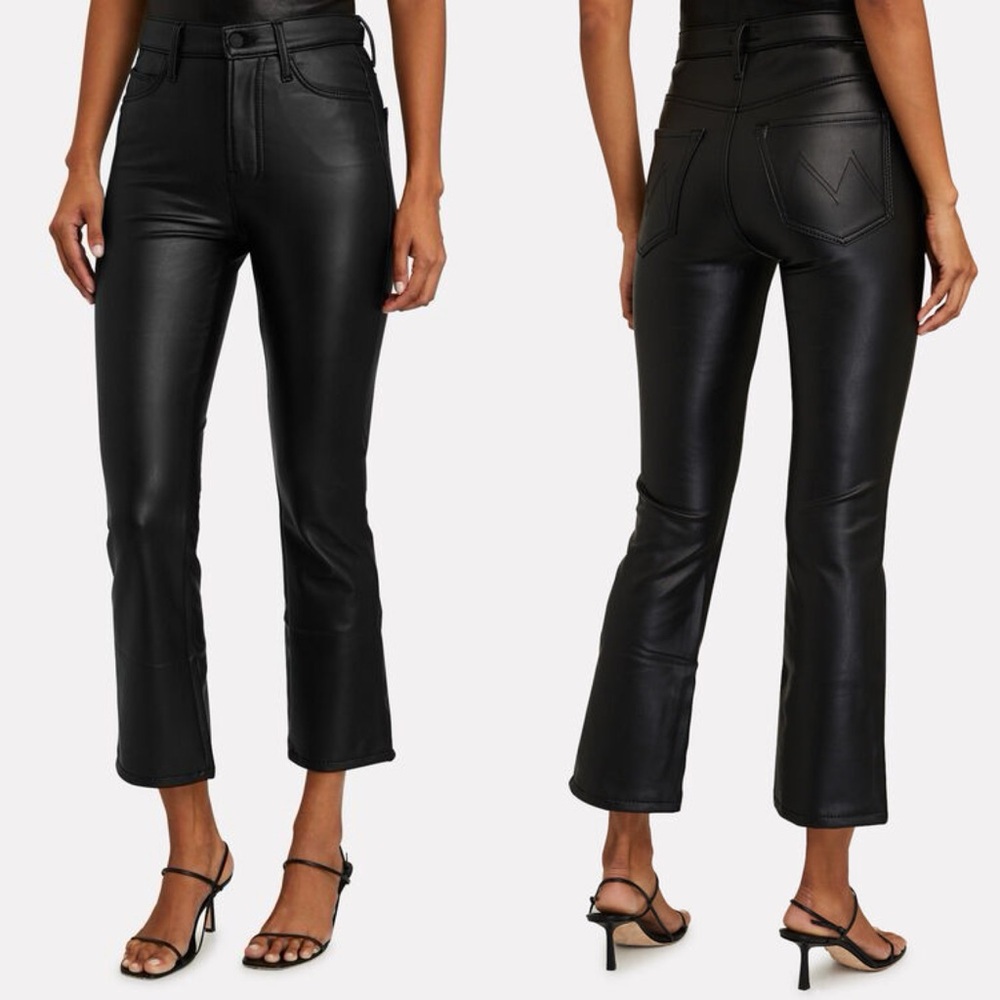 MOTHER The Insider Ankle Faux Leather Jeans Wax on, Wax Off BLACK NEW